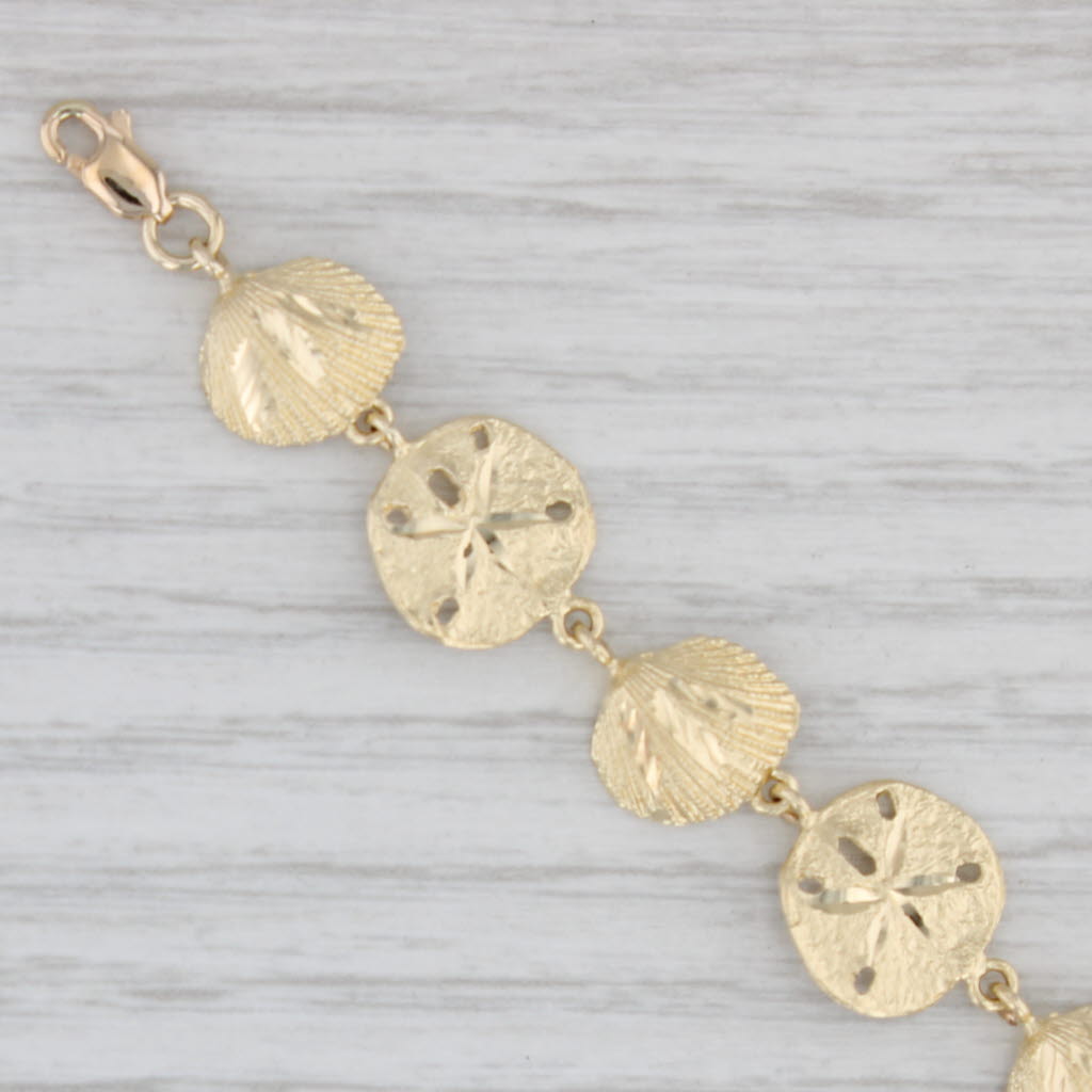 Light Gray Seashell Sand Dollar Bracelet 14k Yellow Gold 7" Nautical Jewelry