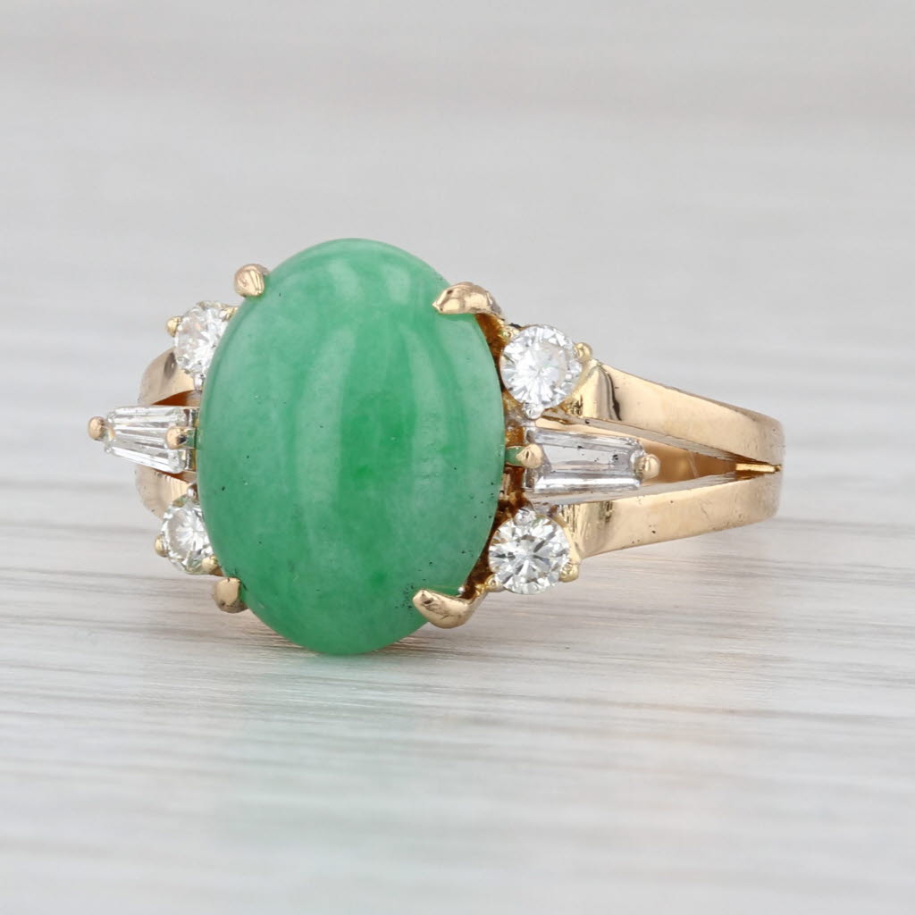 Green Jadeite Jade Cabochon 0.20ctw Diamond Ring 18k Yellow Gold Size 6.75