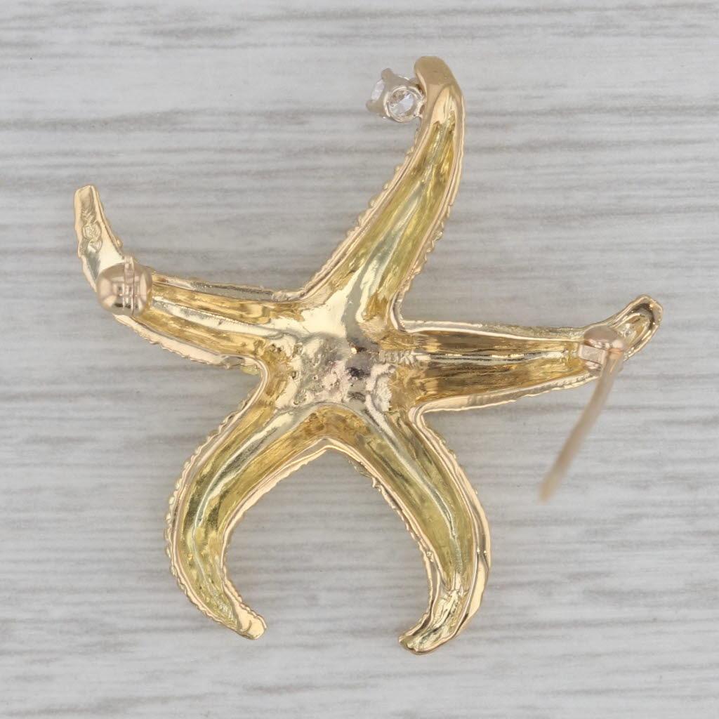 Gray Diamond Accented Starfish Brooch 18k Yellow Gold Nautical Pin