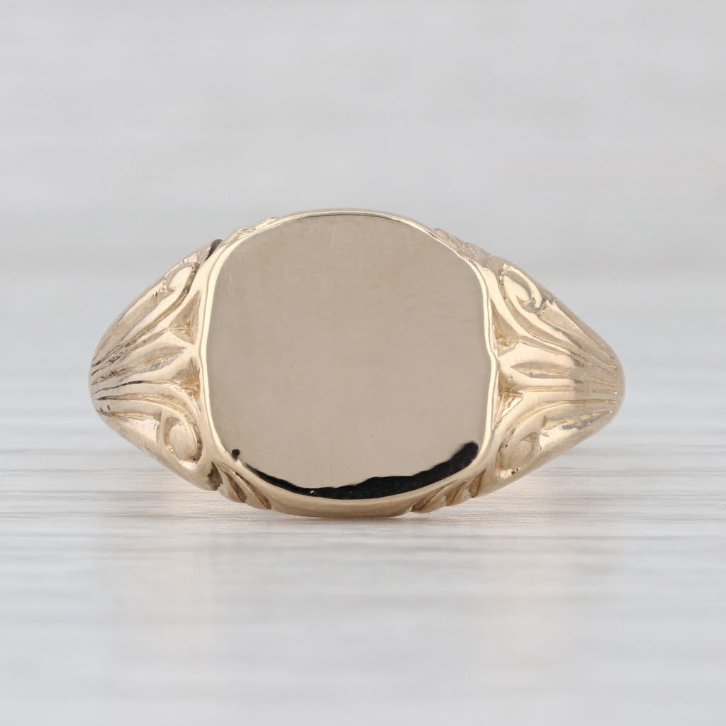 Vintage Engravable Men's Signet Ring 14k Yellow Gold Size 12 Solid Back