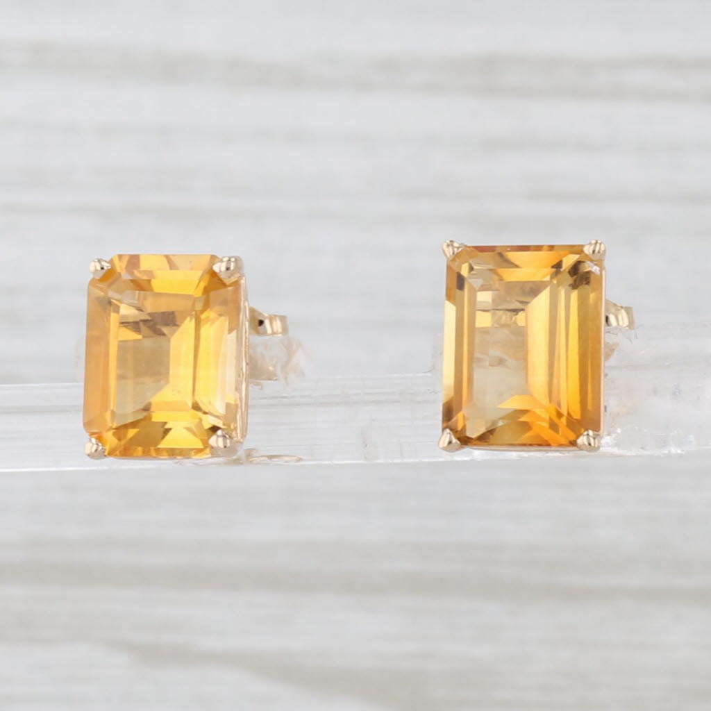 Light Gray 4ctw Emerald Cut Solitaire Citrine Stud Earrings 14k Yellow Gold