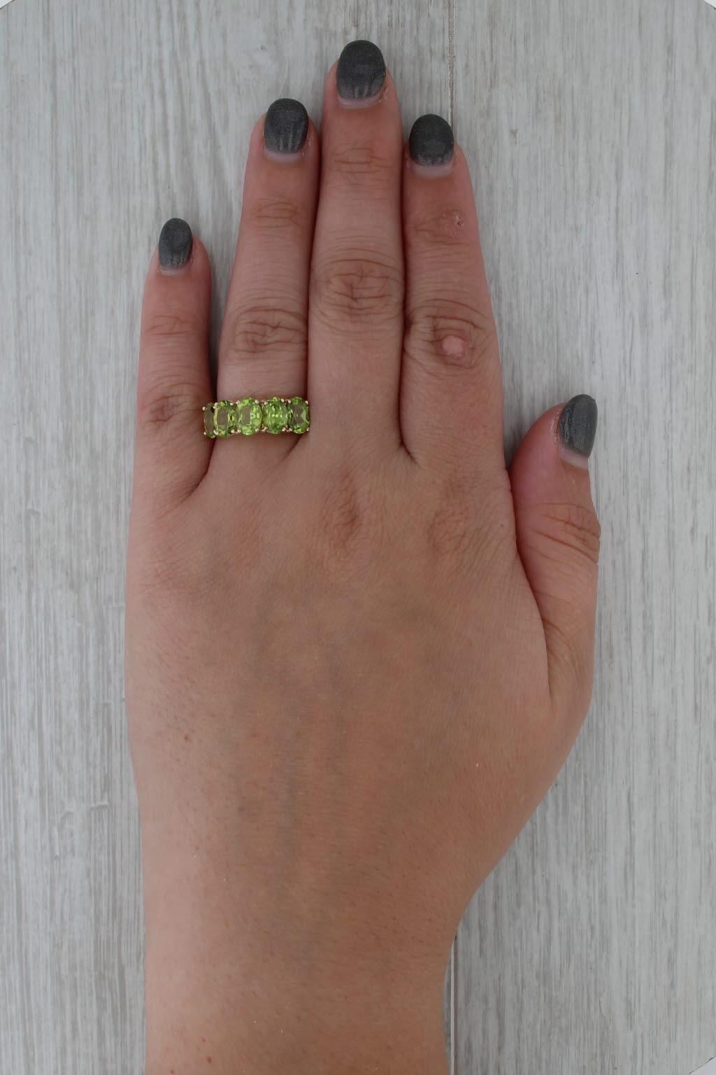 4ctw Peridot 5-Stone Ring 10k Yellow Gold Size 7 Tiered