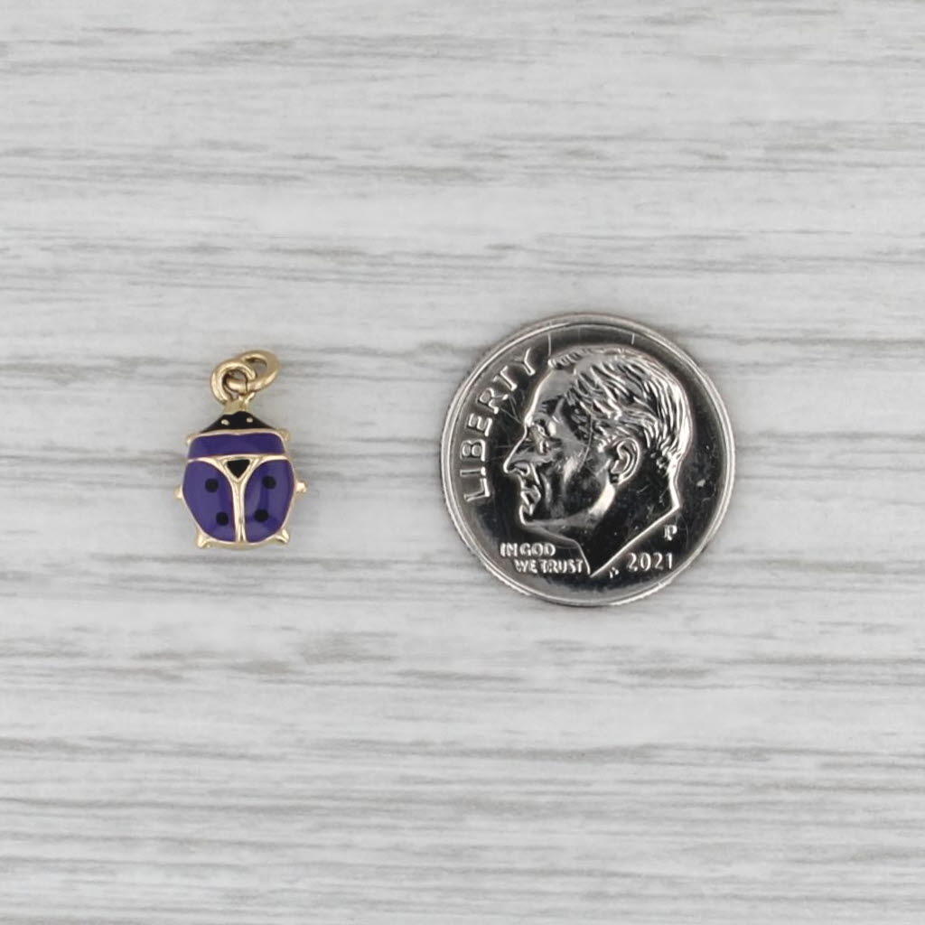 Purple Ladybug Charm 14k Yellow Gold Resin Small Drop Pendant Good Luck
