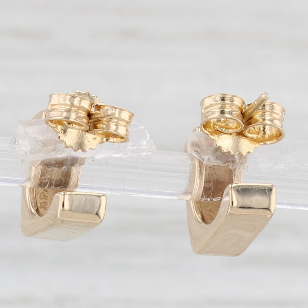 Light Gray Square Hoop Earrings 14k Yellow Gold Small Stud Drops