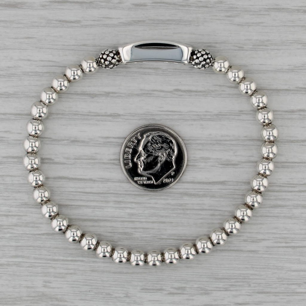 Lagos Caviar Stetel Love Stretchy Bead Bracelet Sterling Silver 7"