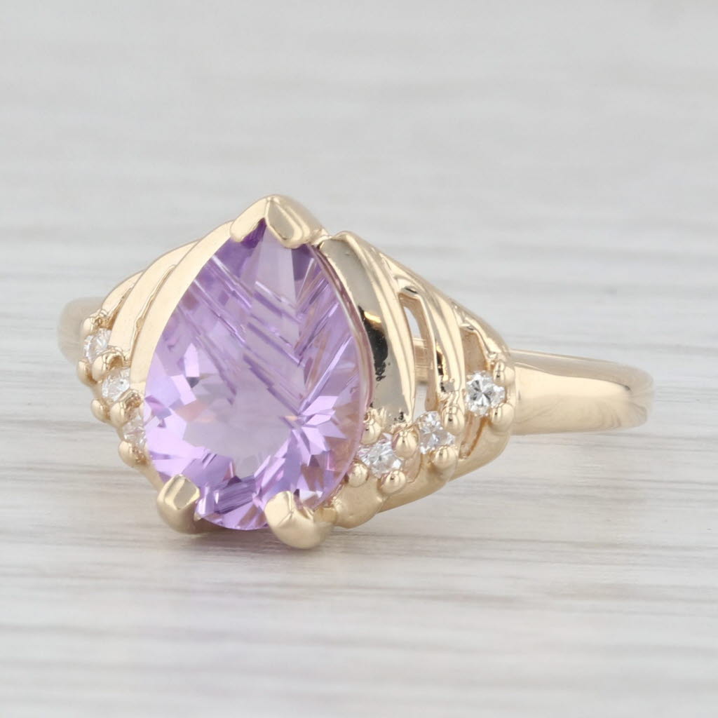 Light Gray 1.79ct Fantasy Pear Solitaire Amethyst Ring 14k Yellow Gold Sz 5 Diamond Accents