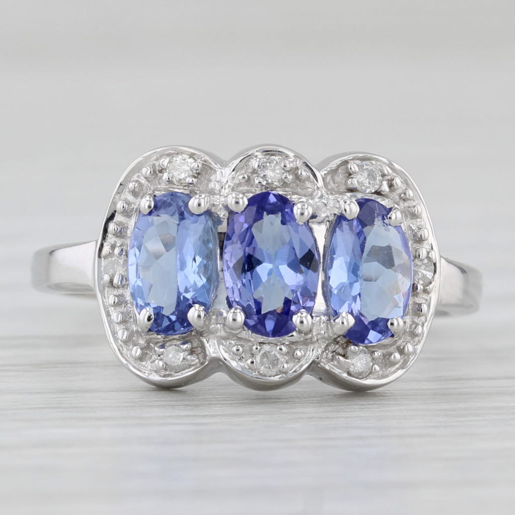 Light Gray 1.39ctw Tanzanite 3-Stone Diamond Ring 14k White Gold Size 6