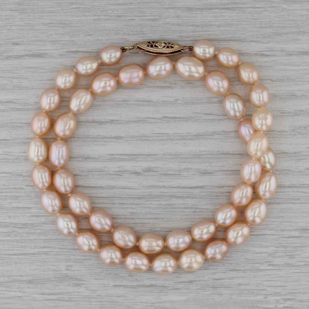 Pink Cultured Pearl Single Bead Strand Necklace 14k Yellow Gold 17.5"