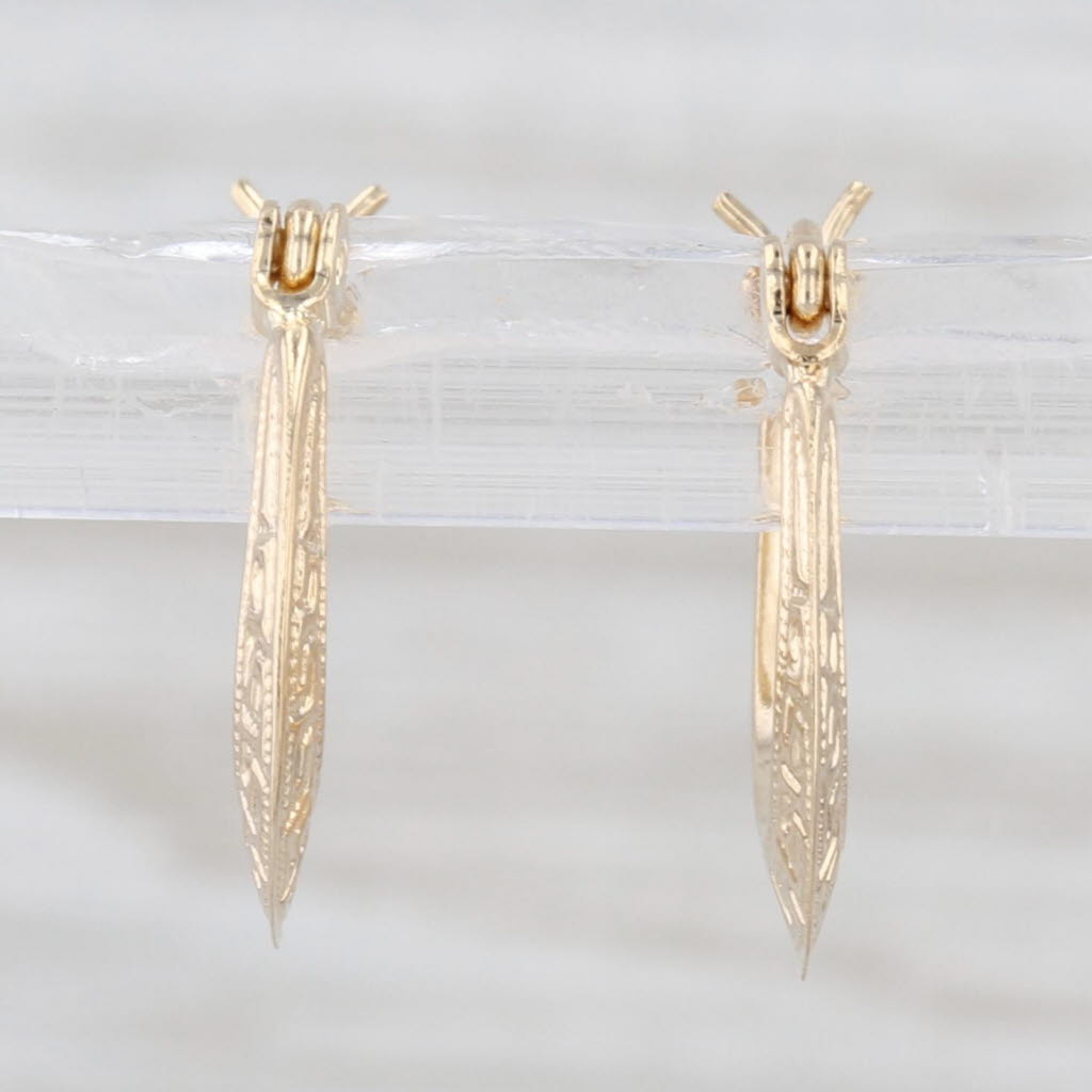 Greek Key Pattern Hoop Earrings 14k Yellow Gold Snap Top Hoops