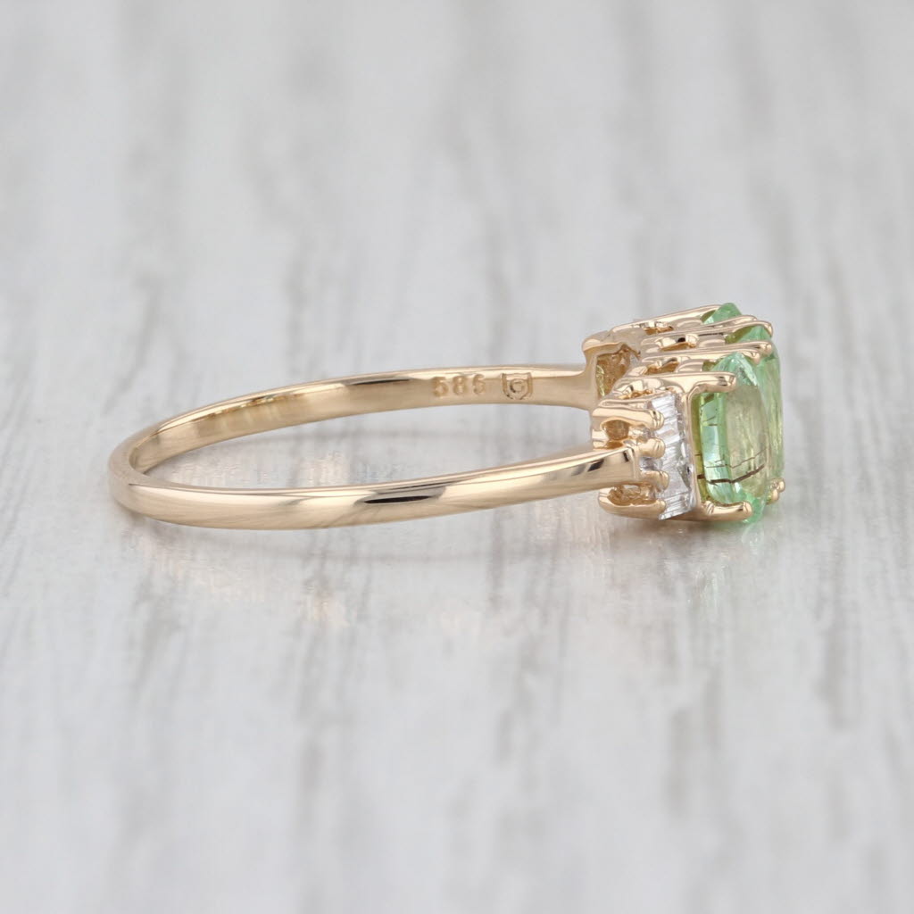 10.38ctw Green Tourmaline Diamond Ring 14k Yellow Gold Oval 3-Stone