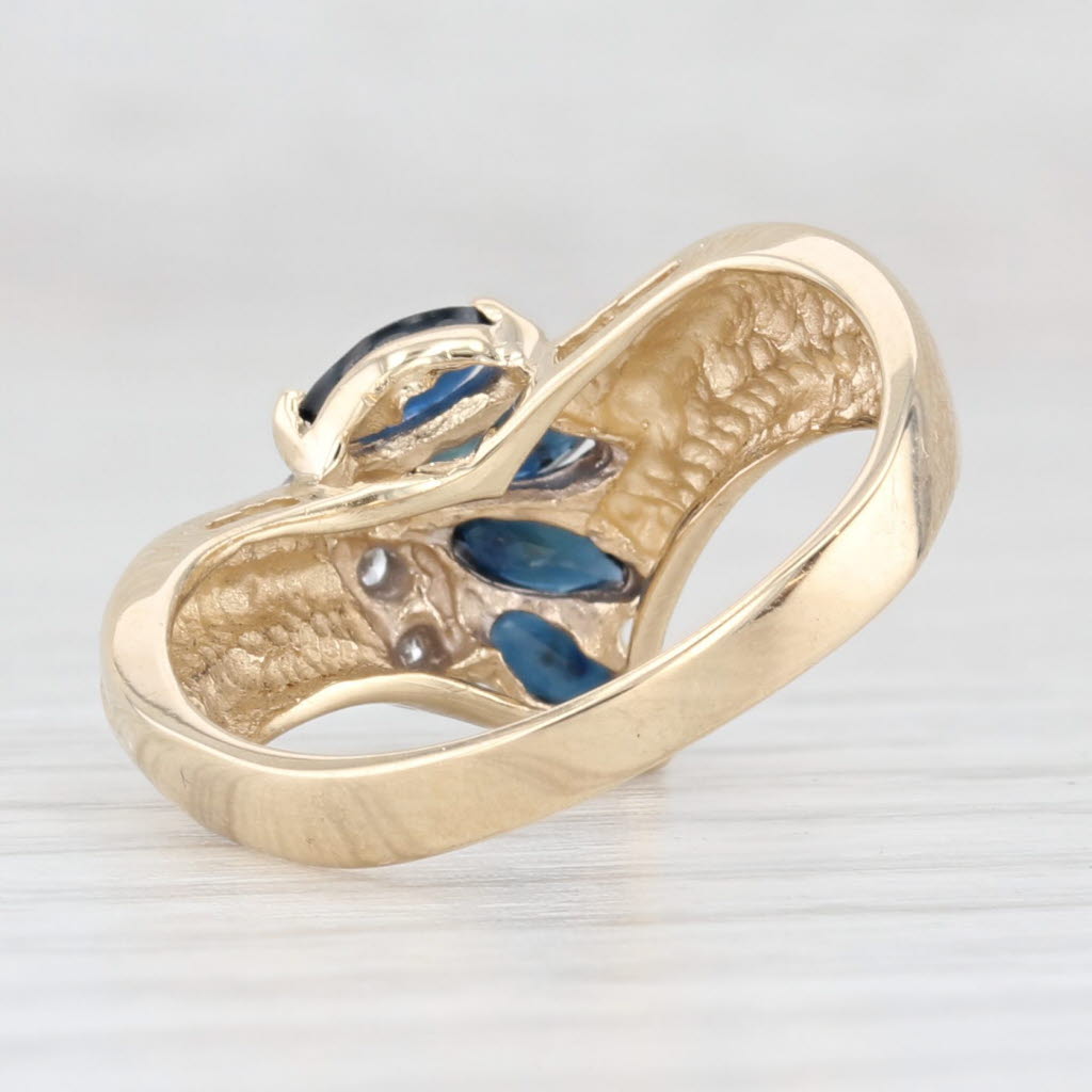 Light Gray 0.76ctw Blue Sapphire Diamond Contoured Multiband Ring 14k Yellow Gold Size 6.75