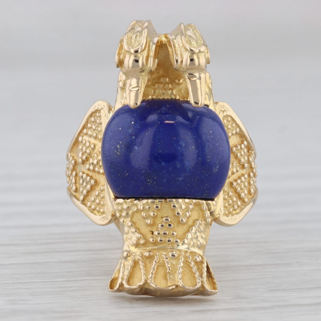 Light Gray Lapis Lazuli Two Bird Love Birds Statement Ring 18k Gold Size 7.5 Egyptian