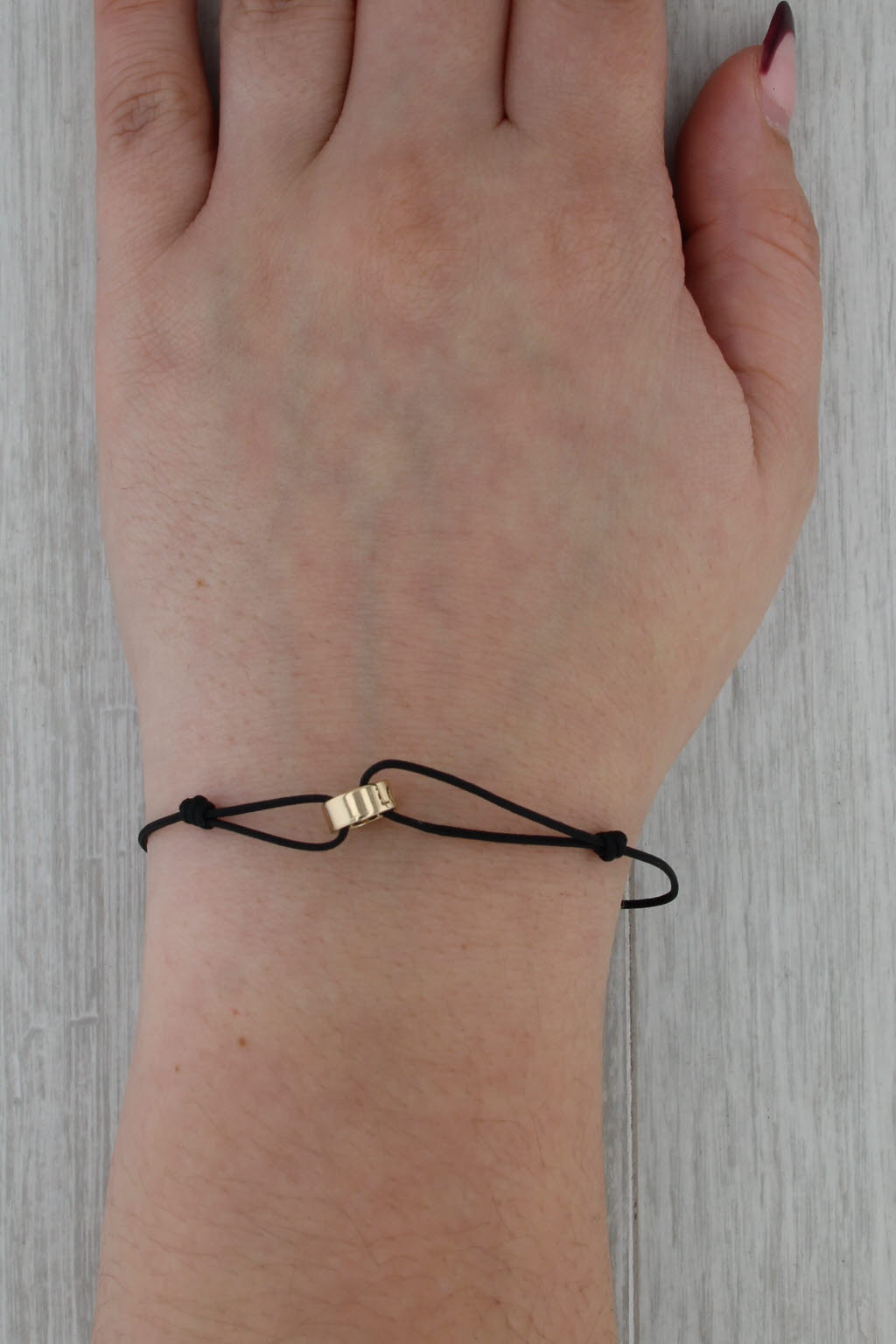 Love Charm Bracelet 14k Yellow Gold Bead Adjustable Black Cord up to 8.25"