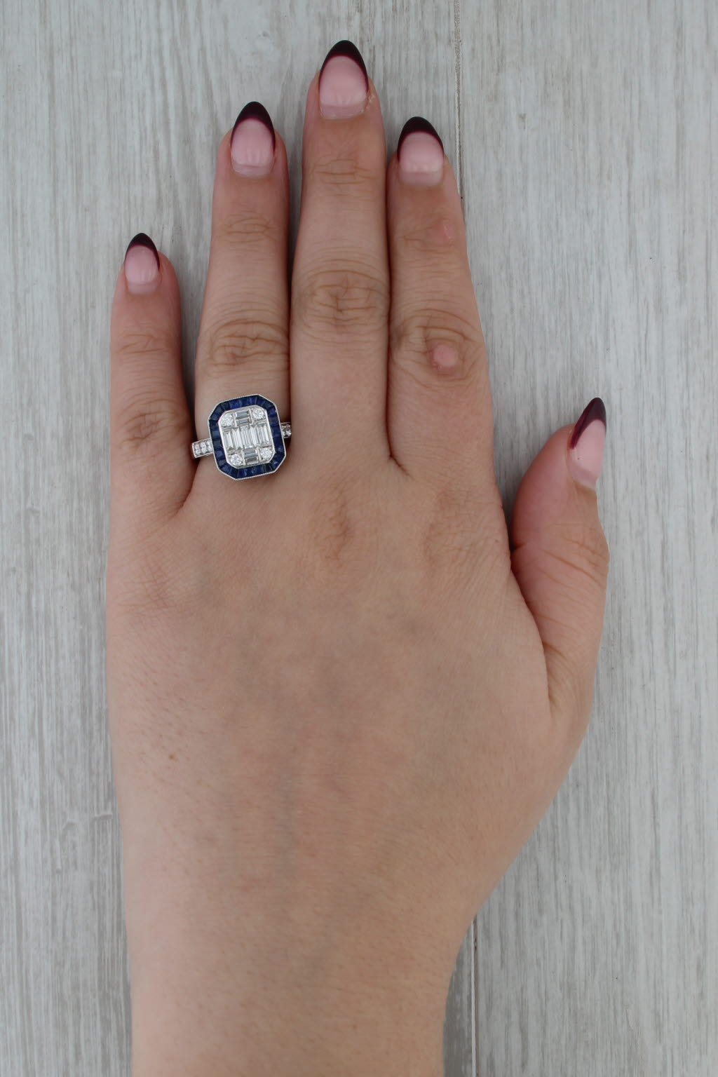 2.07ctw Diamond Blue Sapphire Halo Engagement Ring 18k White Gold Size 7