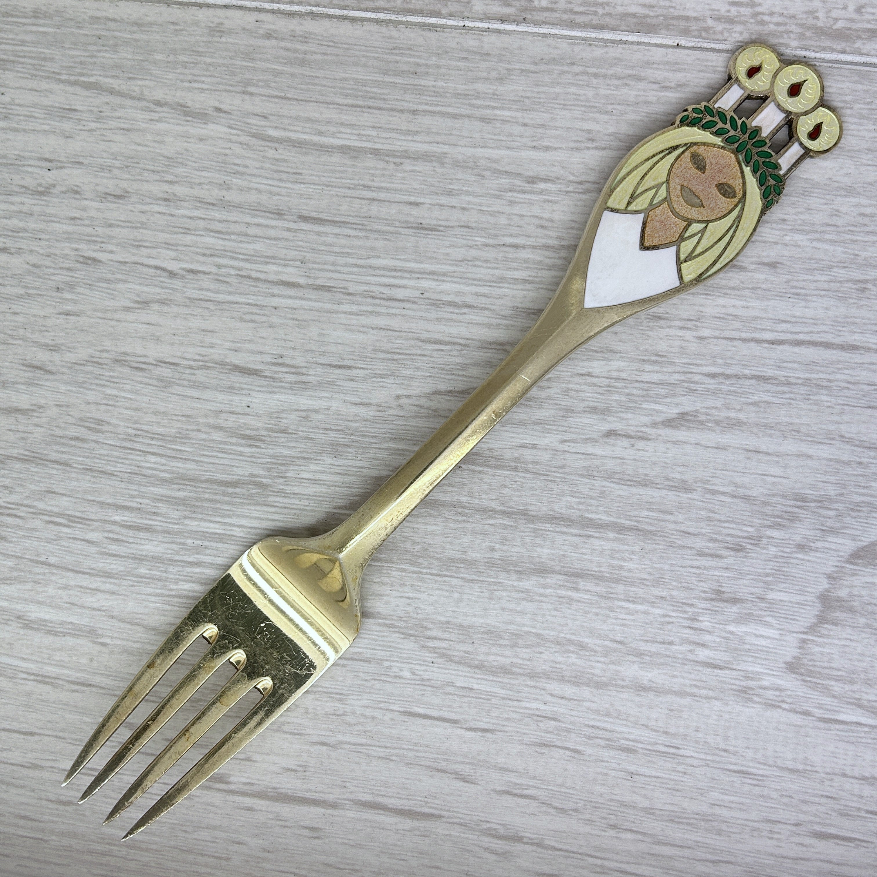 Dark Gray Vintage 1959 Anton Michelsen Sterling Silver Enamel Christmas Fork Denmark