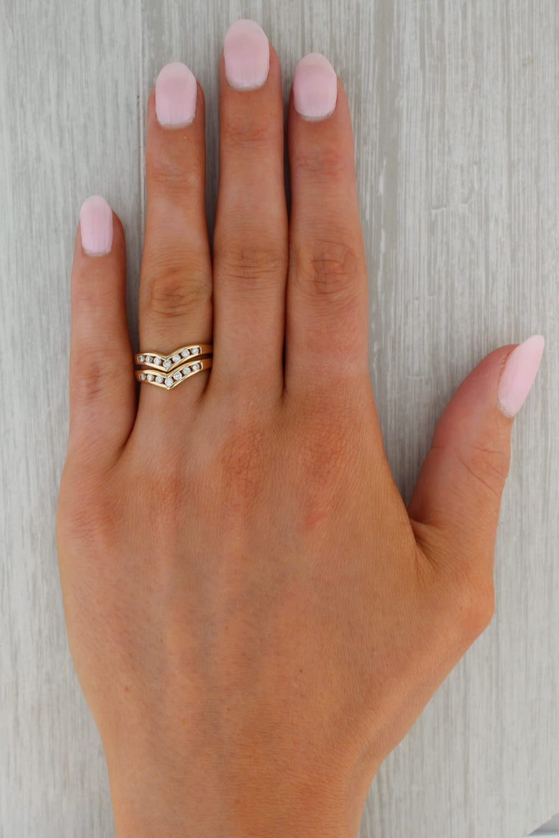 Rosy Brown 0.34ctw Diamond Contoured Rings 14k Yellow Gold Wedding Bands Stackable Set of 2