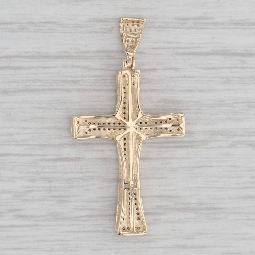 Gray 0.10ctw Diamond Cross Pendant 10k Yellow Gold Religious Jewelry