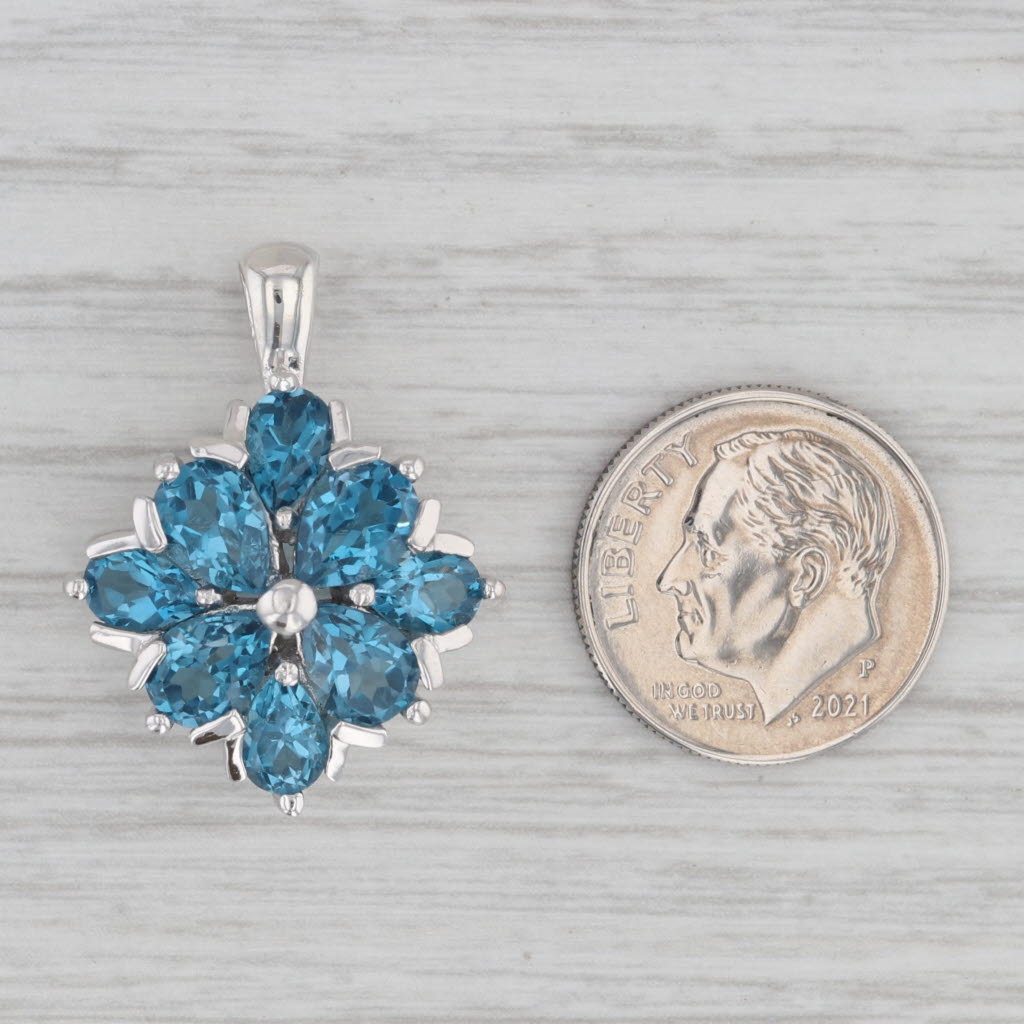 Gray London Blue Topaz Cluster Flower Pendant Sterling Silver