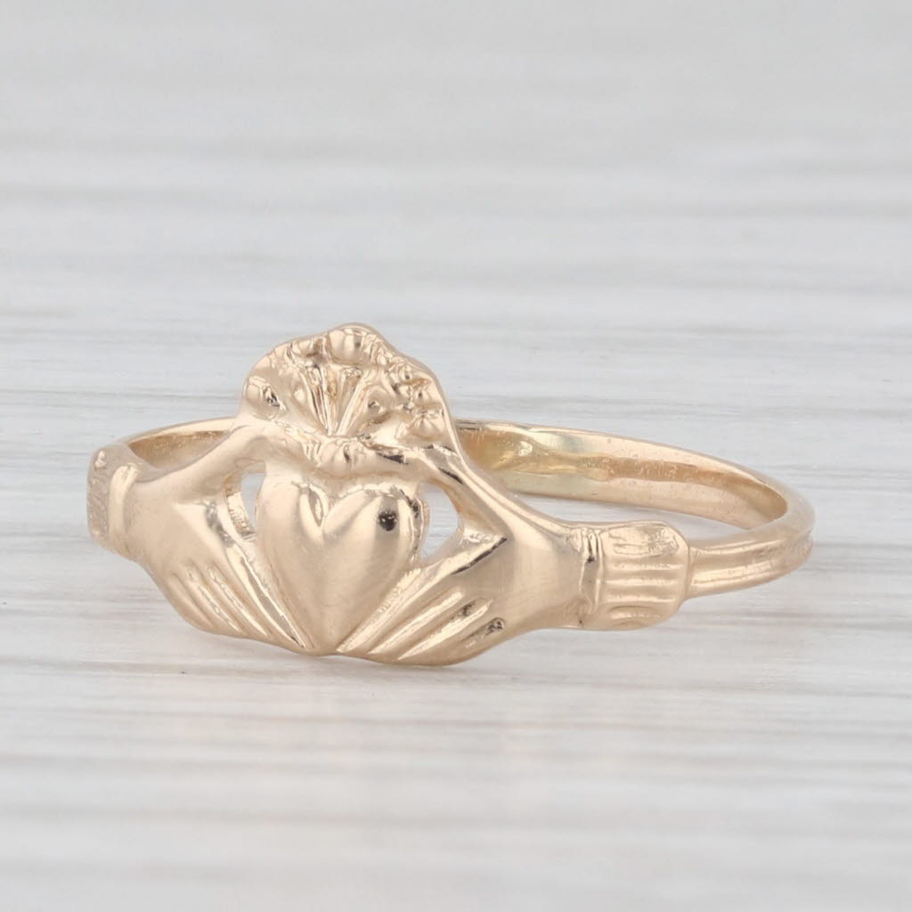 Light Gray Small Irish Claddagh Ring 14k Yellow Gold Size 3