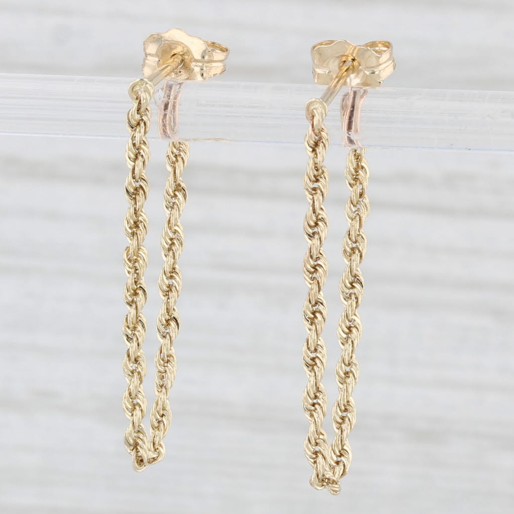 Light Gray New Rope Chain Dangle Earrings 14k Yellow Gold Stick Posts