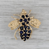 Dark Gray 0.65ctw Blue Sapphire Bee Pin 14k Yellow Gold Insect Brooch