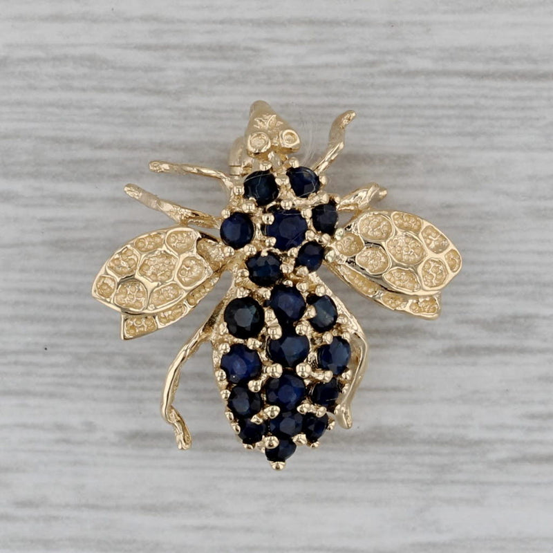 0.65ctw Blue Sapphire Bee Pin 14k Yellow Gold Insect Brooch