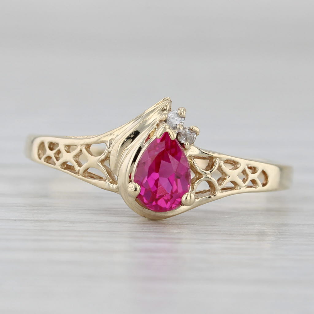 Gray 0.56ct Lab Created Pear Ruby Ring 10k Yellow Gold Size 9 Diamond Accents