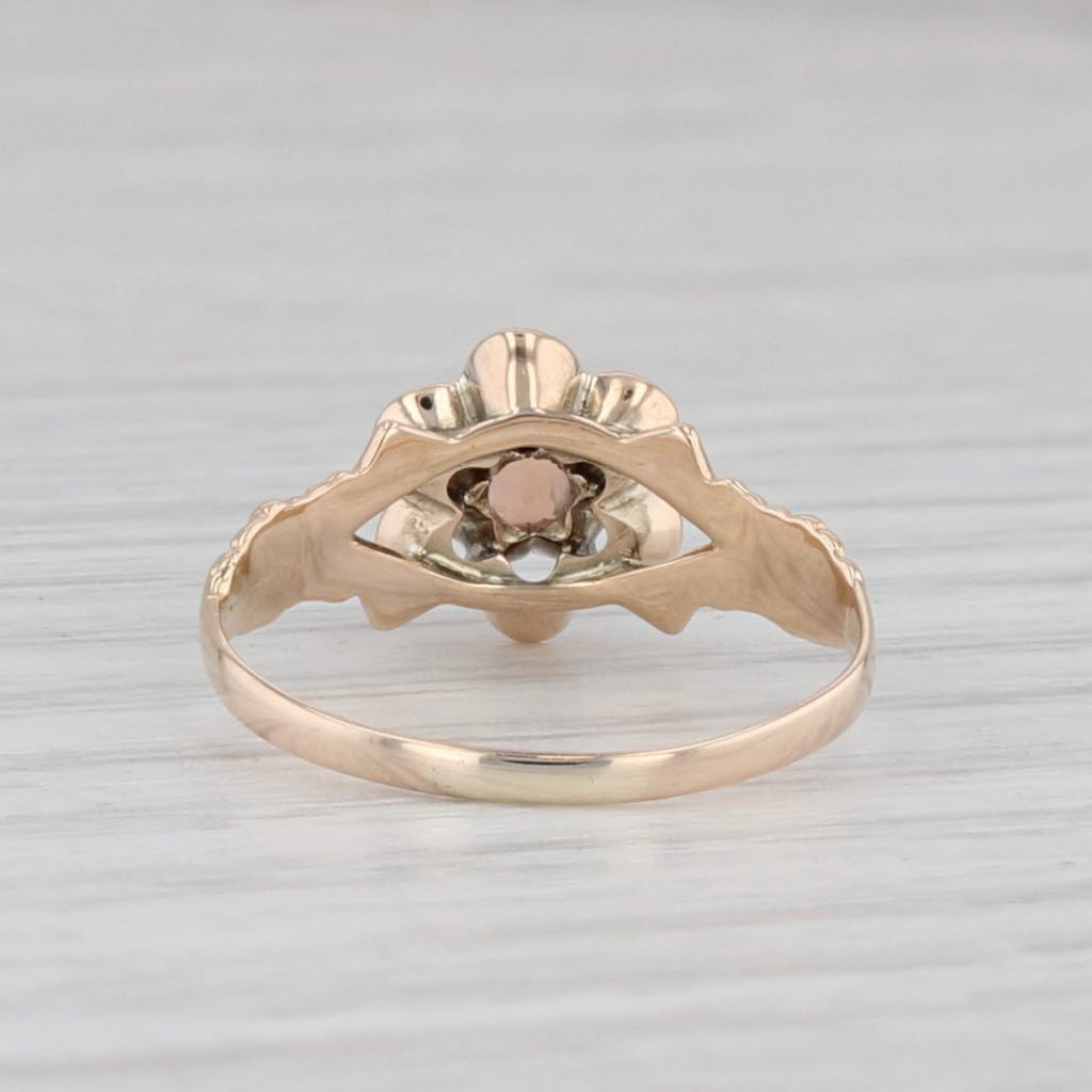 Light Gray Victorian Opal Flower Ring 10k Gold Size 5.5 Antique Round Cabochon Solitaire