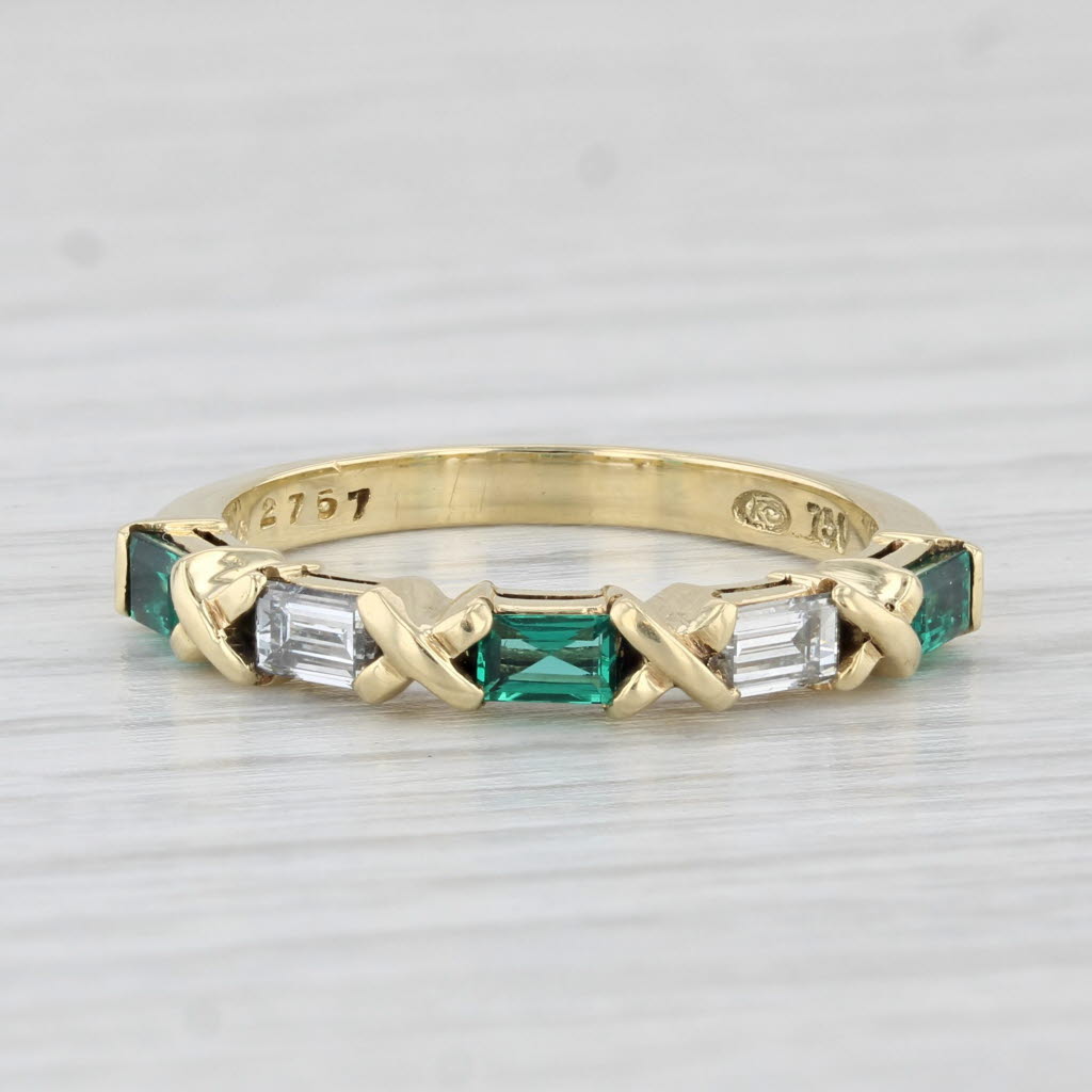 Light Gray Diamond Emerald Stackable Ring 18k Yellow Gold Wedding Band Size 6.5