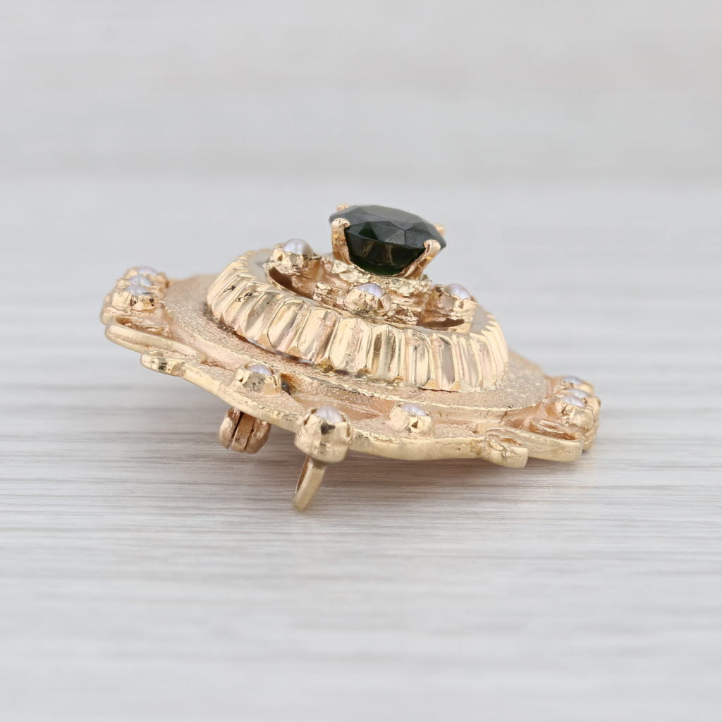 Carte Blu Demantoid Andradite Garnet Pearl Brooch Pendant 14k Gold Vintage Pin