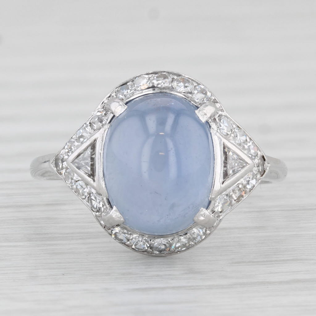 Light Gray 9.30ctw Blue Star Sapphire Diamond Ring Platinum Size 7.5 Oval Cabochon