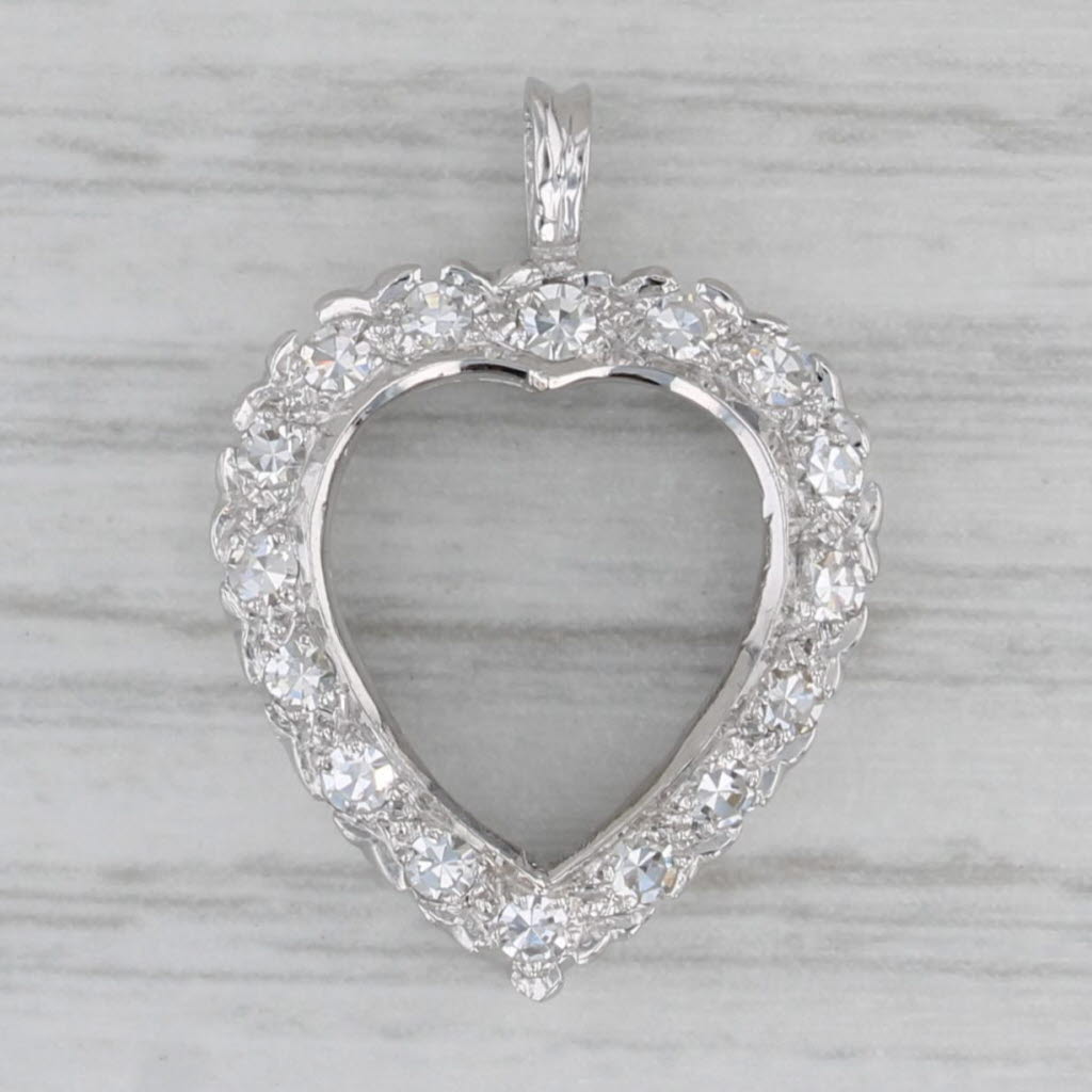 Gray Vintage 0.30ctw Diamond Open Heart Pendant 14k White Gold