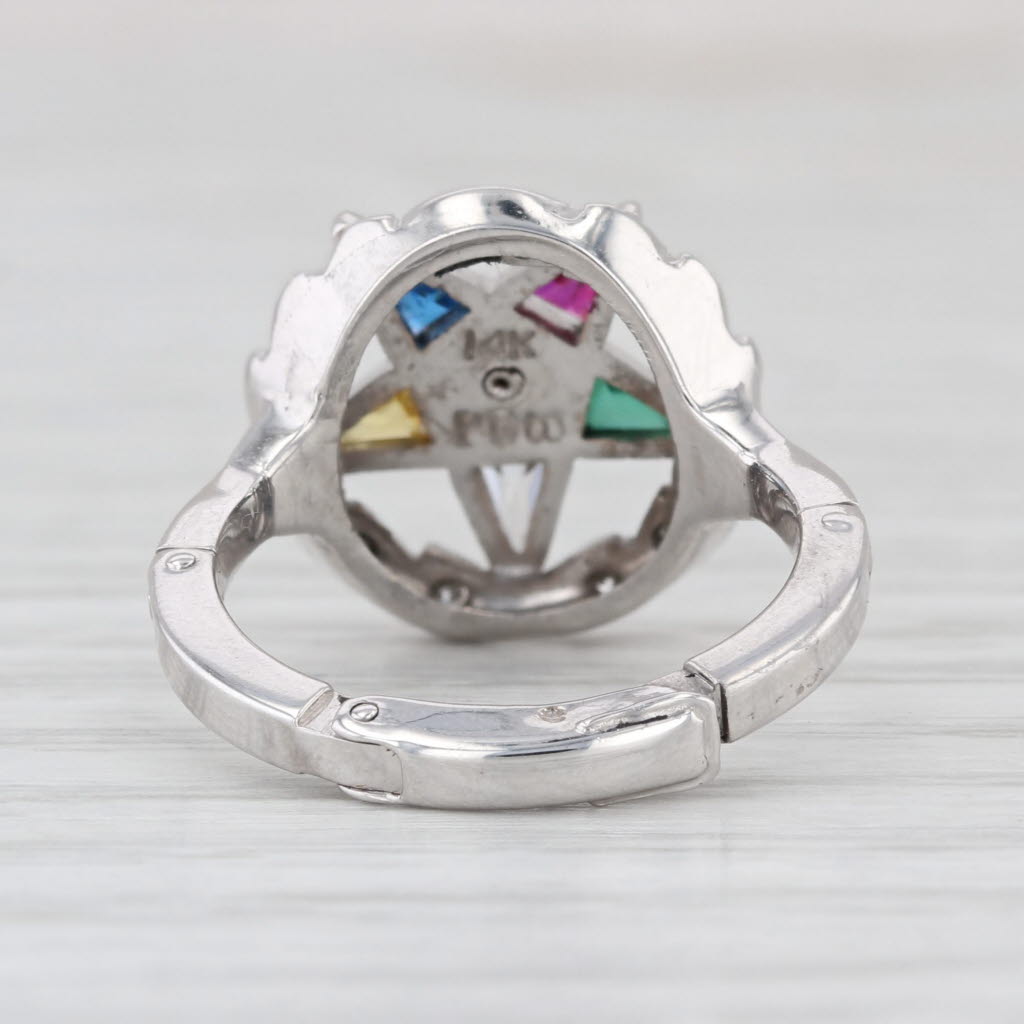 Masonic Order Eastern Star Signet Ring 14k White Gold Size 5 Arthritc Shank