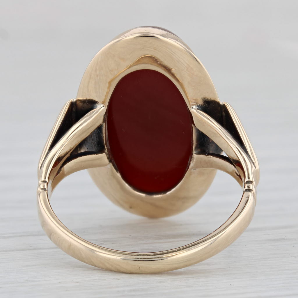 Gray Sardonyx Carnelian Oval Cabochon Solitaire Ring 10k Yellow Gold Sz 7.75 Vintage