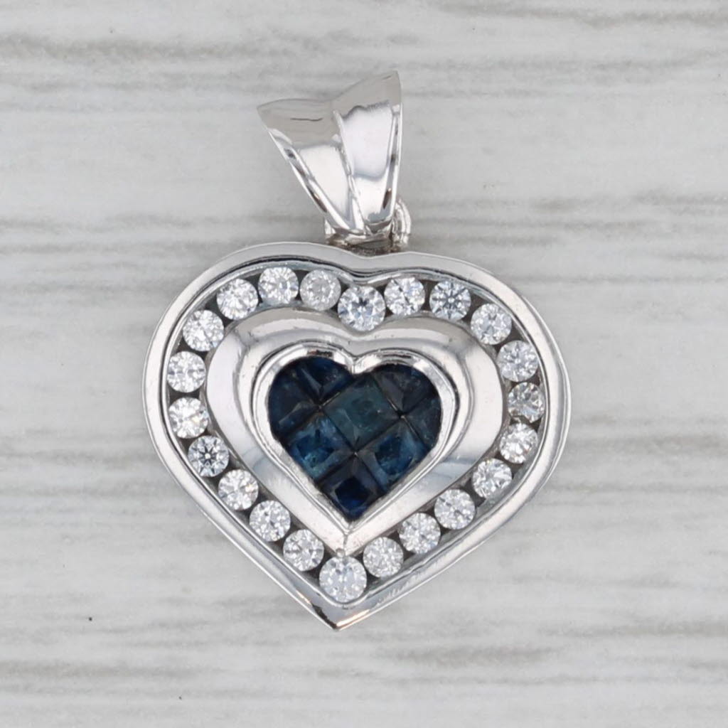 Gray 0.47ctw Blue White Sapphire Heart Pendant 14k White Gold Small Drop