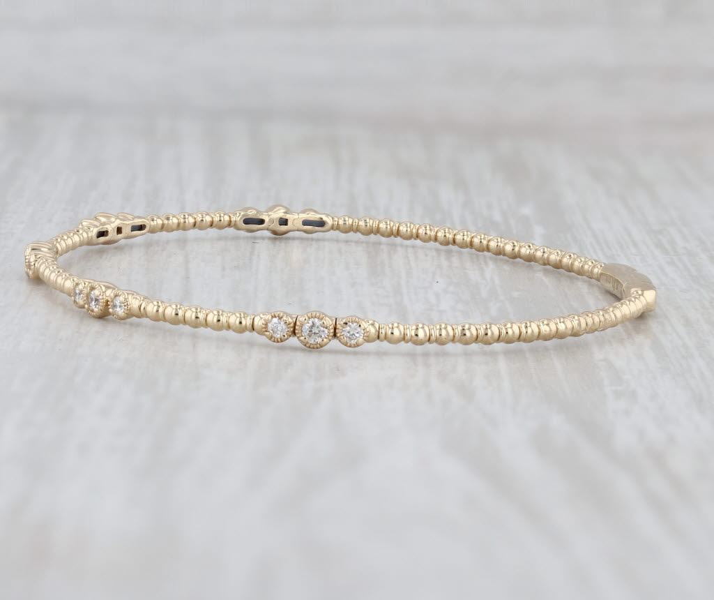 Light Gray New 0.34ctw Diamond Bead Flexible Bangle Tennis Bracelet 14k Yellow Gold 6.75"