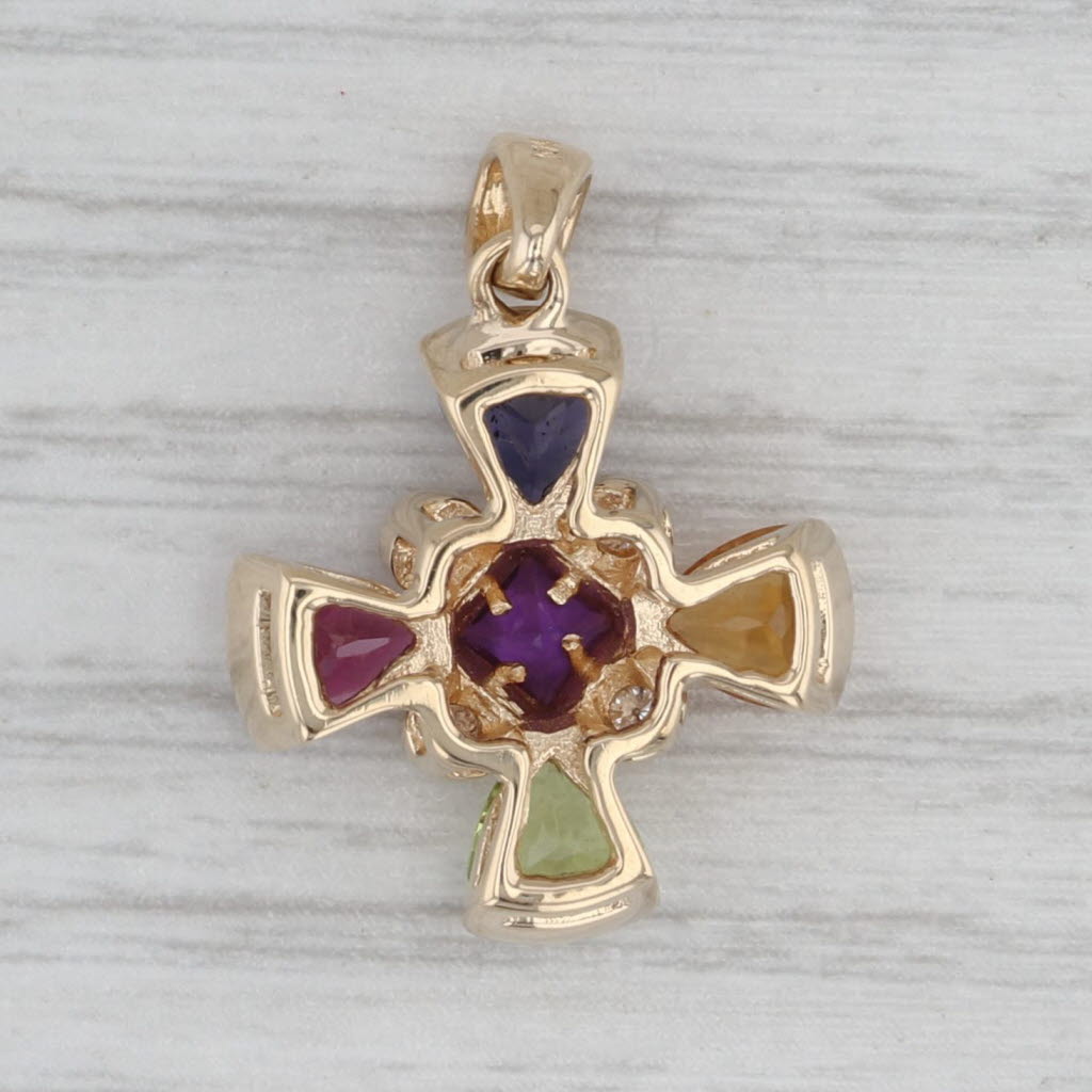 2.13ctw Gemstone Cross Pendant 14k Gold Amethyst, Iolite Garnet Peridot Citrine