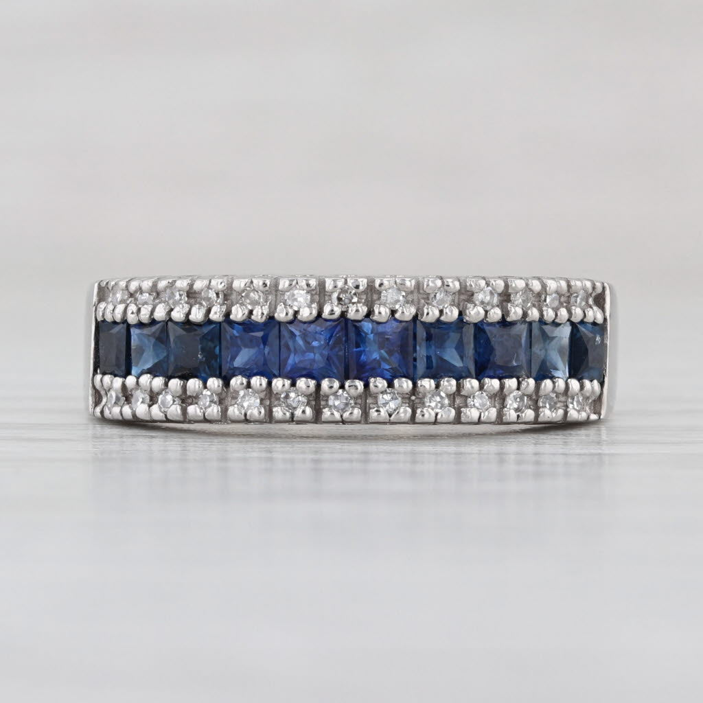 Effy 1.30ctw Blue Sapphire Diamond Ring 14k White Gold Wedding Band Size 8