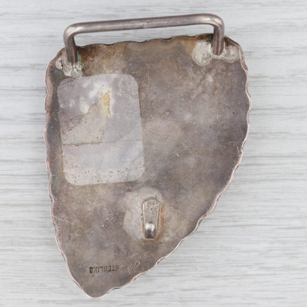 Gray Shattuckite Cabochon Belt Buckle Sterling Silver Signed Vintage Native American