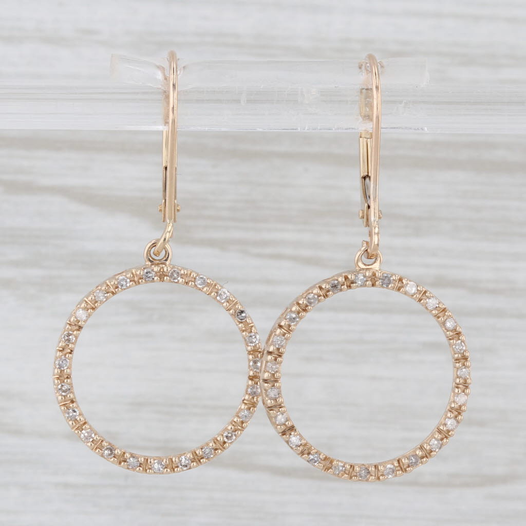 0.15ctw Diamond Circle Dangle Earrings 10k Yellow Gold Hook Post Drops