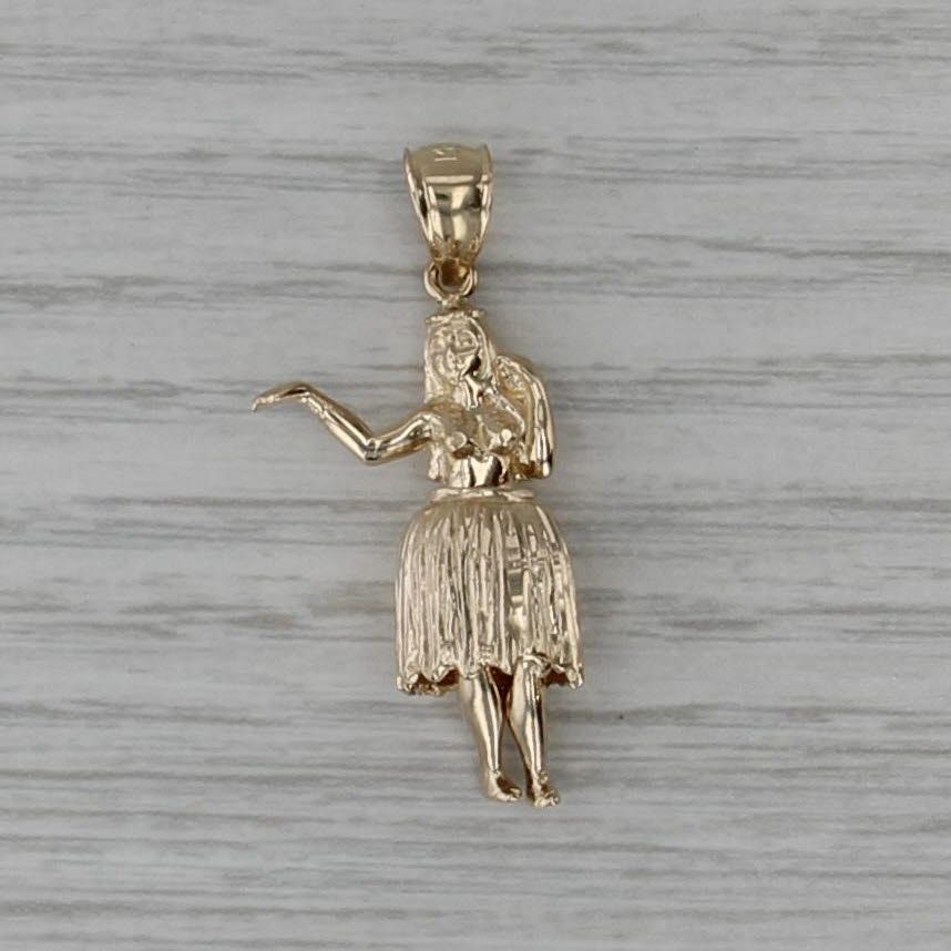 Vintage Hula Dancer Pendant 14k Yellow Gold Moves Ringing Bell Hawaii Souvenir