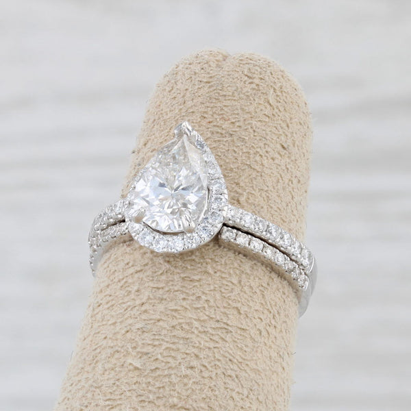 Light Gray 1.65ctw Pear Diamond Halo Engagement Ring Wedding Band Bridal Set 14k Gold