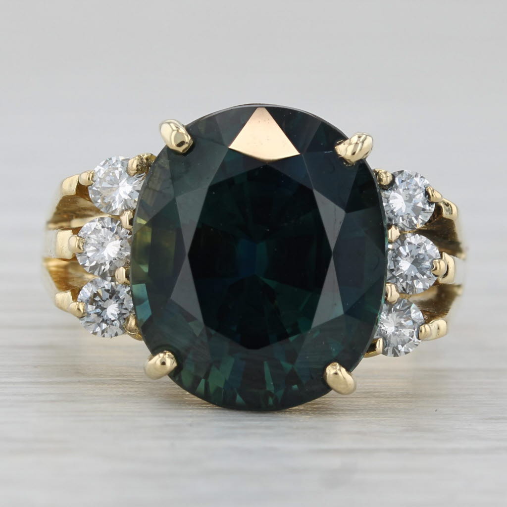 Gray 9.24ctw Teal Sapphire Diamond Ring 18k Yellow Gold Size 7 GIA Engagement