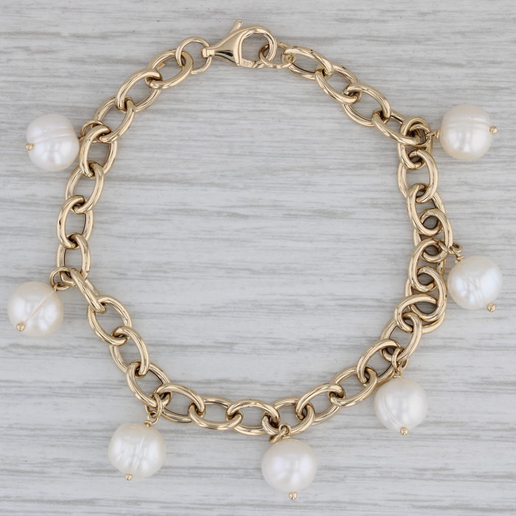 Gray Cultured Pearl Drop Bracelet 14k Yellow Gold 6 3/4"