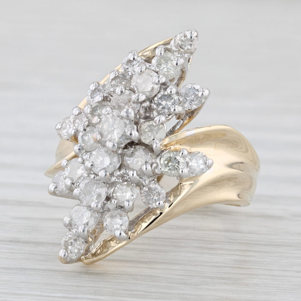 Light Gray 1.30ctw Diamond Cluster Bypass Ring 10k Yellow Gold Size 7.25 Cocktail