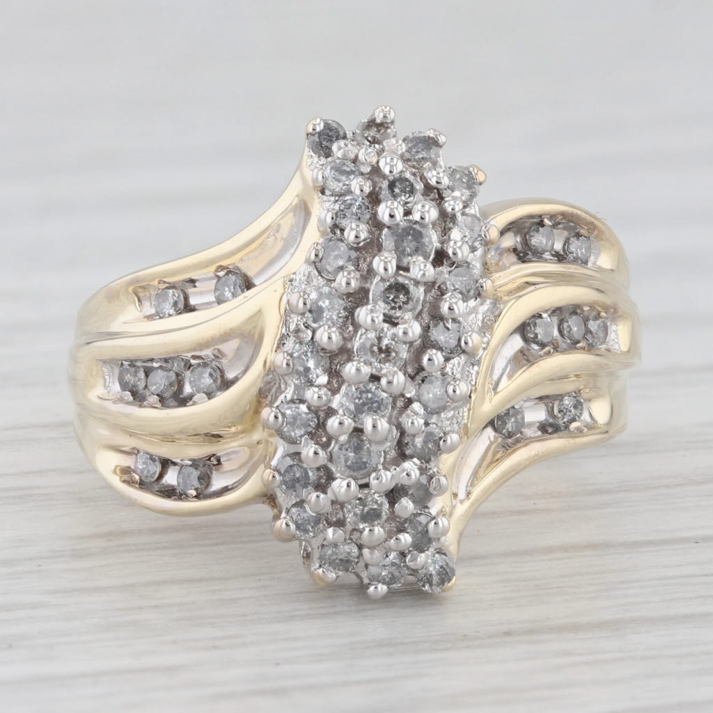 Light Gray 0.40ctw Diamond Cluster Navette Ring 10K Yellow Gold Ring Size 7