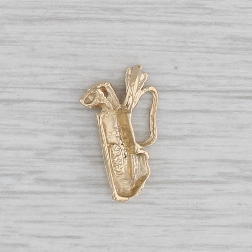 Gray Golf Clubs in Bag Pendant 14k Yellow Gold Small Drop