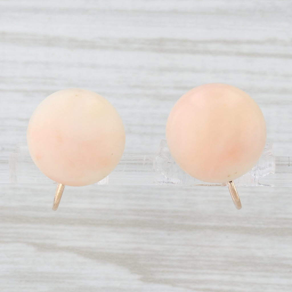 Light Gray Vintage Coral Screw Back Earrings 14k Yellow Gold Non Pierced 13mm