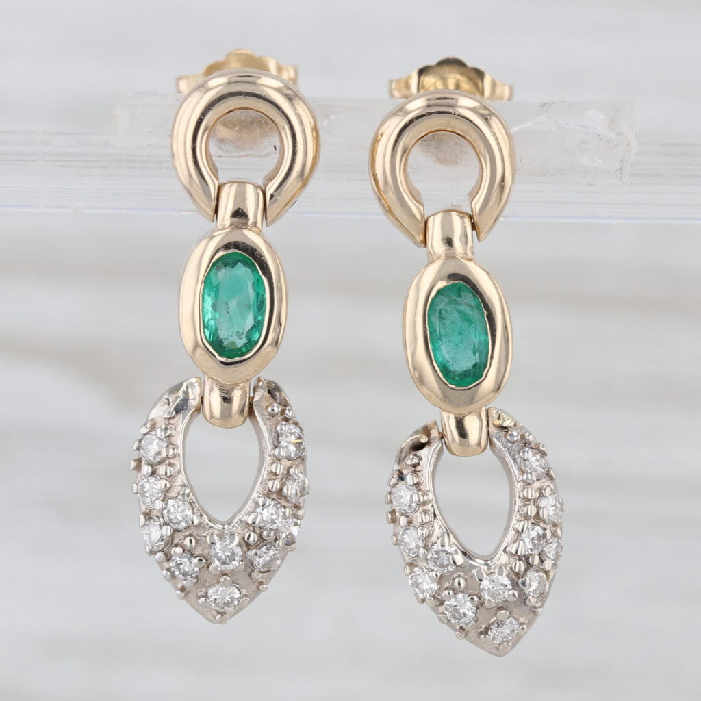 0.86ctw Emerald Diamond Drop Earrings 14k Yellow Gold