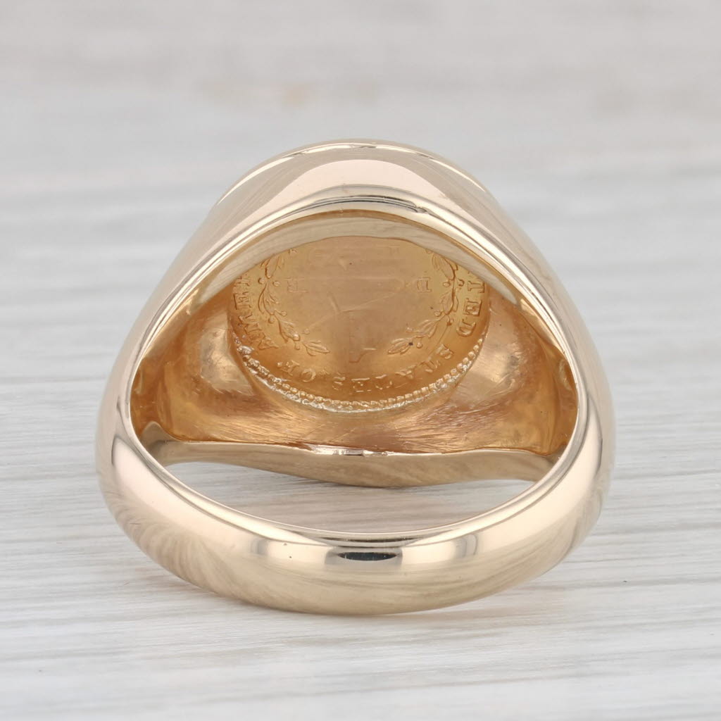 Light Gray One Dollar Gold Coin Ring 10k 900 Yellow Gold Size 7 Signet US Liberty AS IS